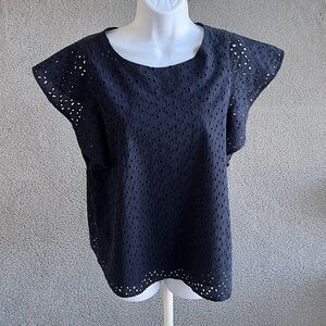 Banana Republic Factory Women’s Eyelet Ruffle Sleeve Top Blue Sz Large Petite